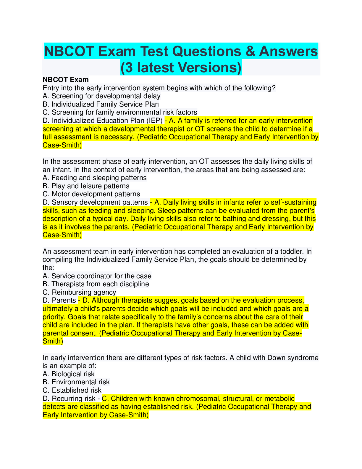 Preview image for NBCOT OTR® Exam Preparation Occupational Therapy NBCOT Exams questions and answers (all correct)